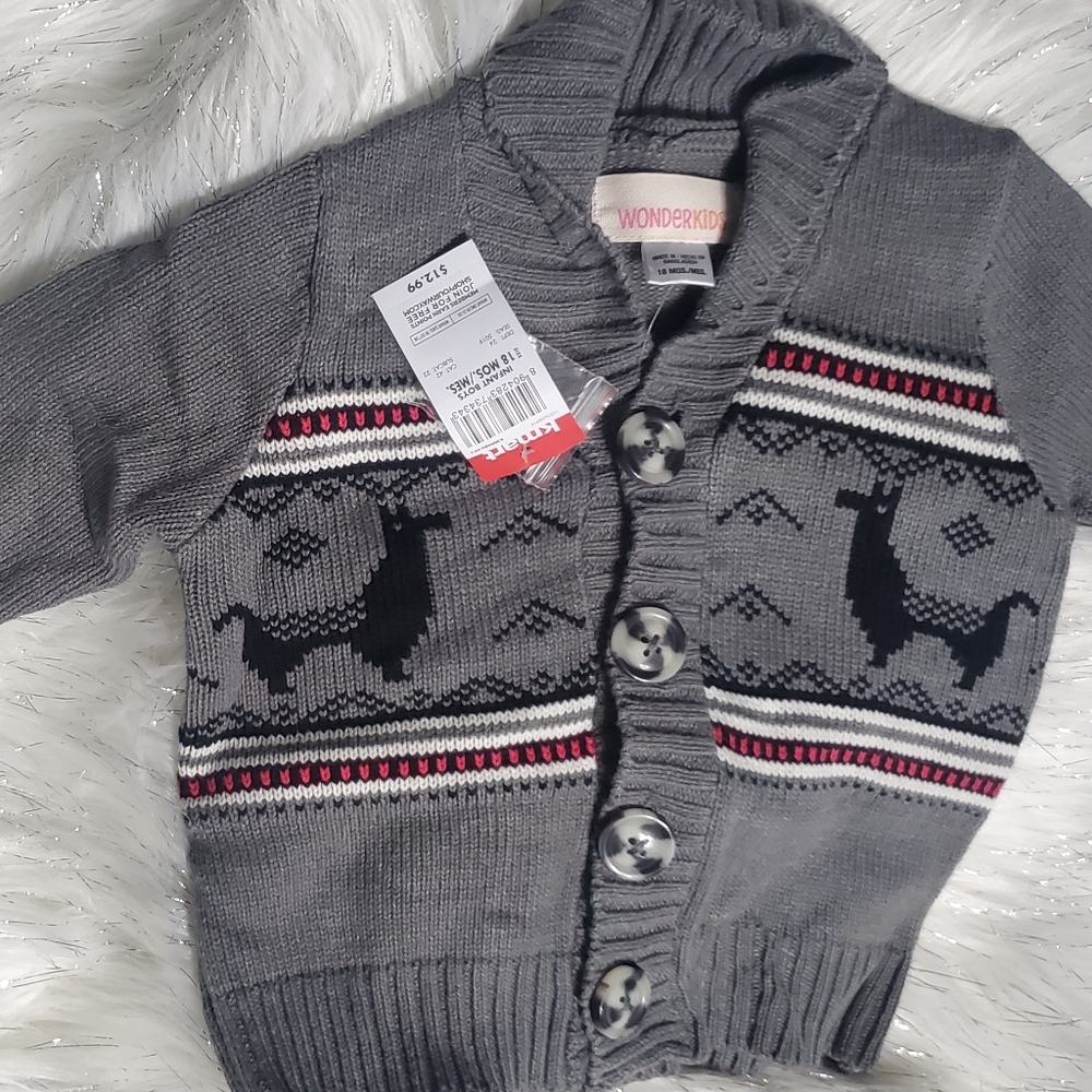 Wonderkids grey red and White sweater